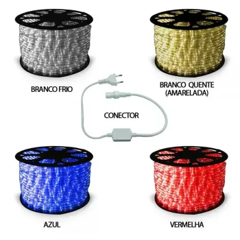 Mangueira Luminosa LED Redonda Rolo 100mts branca fria 13mm