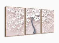 Quadro Árvore Flores Cerejeira Para Sala Apê Mosaico 120x60 3 peças com moldura filete