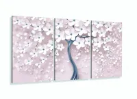 Quadro Árvore Flores Cerejeira Para Sala Apê Mosaico 120x60 3 peças com moldura filete - Foto 5