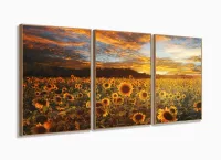 Quadro Campo de Flores Pôr do Sol Girassol Mosaico 120x60 mosaico com moldura filete