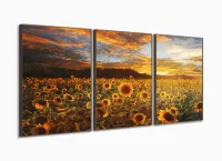 Quadro Campo de Flores Pôr do Sol Girassol Mosaico 120x60 mosaico com moldura filete - Foto 2
