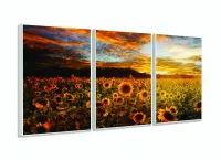 Quadro Campo de Flores Pôr do Sol Girassol Mosaico 120x60 mosaico com moldura filete - Foto 4