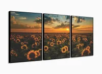 Quadro Decorativo Campo De Girassóis Entardecer 3 Peças com moldura filete - Foto 3