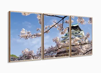 Quadro Decorativo Cerejeira do Japão 120x60 em tecido com moldura filete