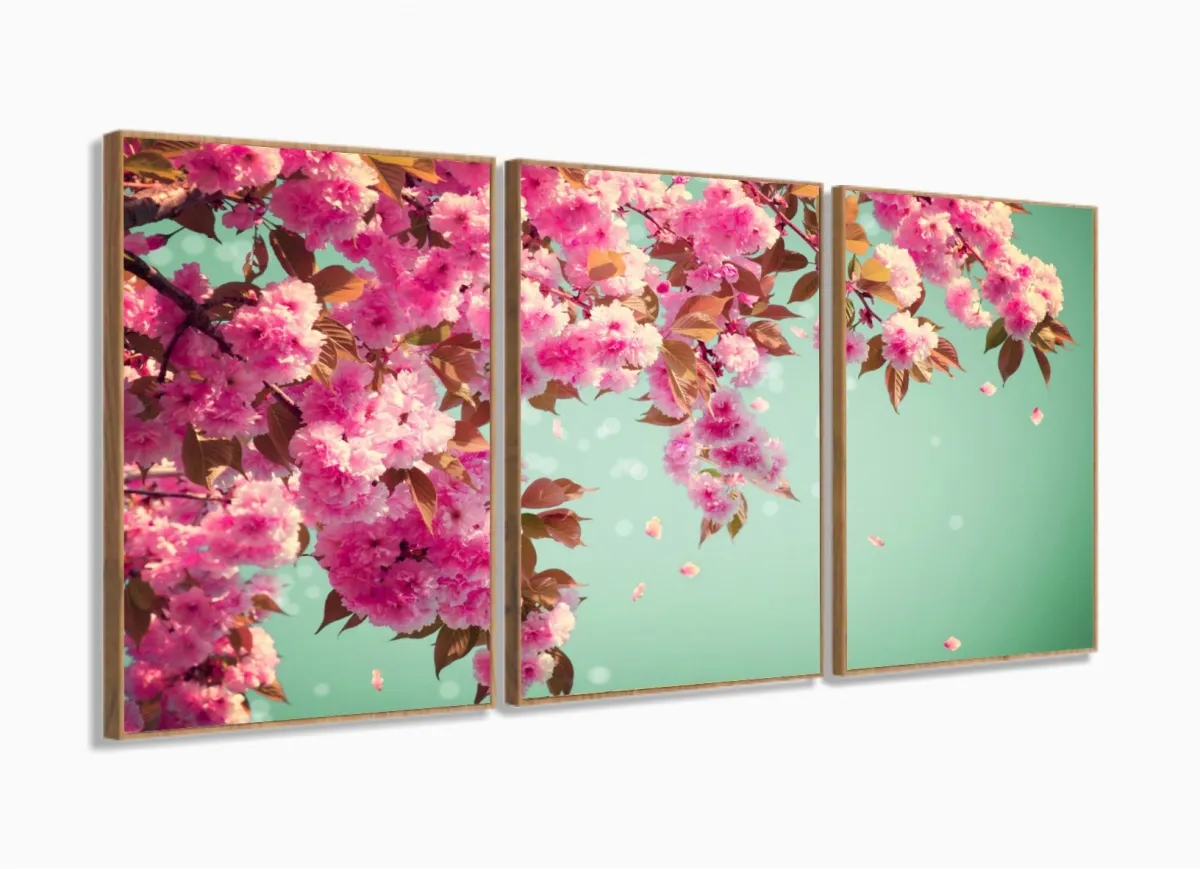 Quadro Decorativo Flor De Primavera Sacura 120x60  Sala com moldura filete Imagem