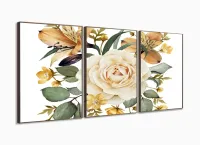 Quadro Decorativo Flor Grande 120x60 mosaico 3 peças em tecido com moldura filete - Foto 2