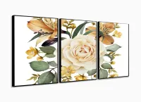 Quadro Decorativo Flor Grande 120x60 mosaico 3 peças em tecido com moldura filete - Foto 3