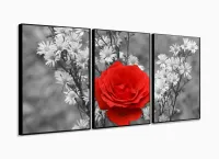 Quadro Decorativo Flor Vermelha Mosaico Em Tecido 3 Peças 1R com moldura filete - Foto 3