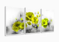 Quadro Decorativo Flores Amarelas 120x60 3 peças com moldura filete - Foto 4