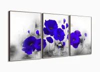 Quadro Decorativo Flores Azul 120x60 3 peças com moldura filete - Foto 2