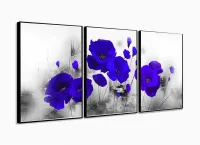 Quadro Decorativo Flores Azul 120x60 3 peças com moldura filete - Foto 3