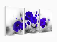 Quadro Decorativo Flores Azul 120x60 3 peças com moldura filete - Foto 4