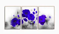 Quadro Decorativo Flores Azul 120x60 3 peças com moldura filete - Foto 6