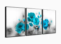 Quadro Decorativo Flores Azul Céu 120x60 3 peças com moldura filete - Foto 3