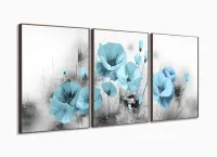 Quadro Decorativo Flores Azul Claro 120x60 3 peças com moldura filete - Foto 2