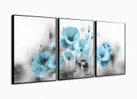 Quadro Decorativo Flores Azul Claro 120x60 3 peças com moldura filete - Foto 3