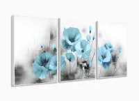 Quadro Decorativo Flores Azul Claro 120x60 3 peças com moldura filete - Foto 4