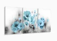 Quadro Decorativo Flores Azul Claro 120x60 3 peças com moldura filete - Foto 5