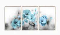 Quadro Decorativo Flores Azul Claro 120x60 3 peças com moldura filete - Foto 6