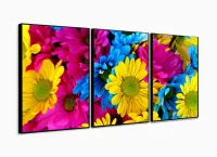 Quadro Decorativo Flores Coloridas Sala Em Tecido120x60 3 peças com moldura filete - Foto 3