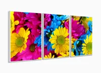 Quadro Decorativo Flores Coloridas Sala Em Tecido120x60 3 peças com moldura filete - Foto 4