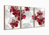 Quadro Decorativo Flores Diamantes 120x60 Estilo 120x60 3 peças com moldura filete