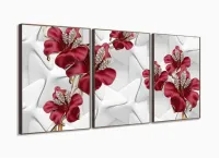 Quadro Decorativo Flores Diamantes 120x60 Estilo 120x60 3 peças com moldura filete - Foto 2