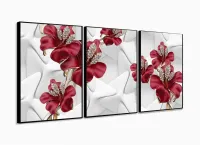 Quadro Decorativo Flores Diamantes 120x60 Estilo 120x60 3 peças com moldura filete - Foto 3