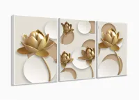 Quadro Decorativo Flores Douradas 3d 120x60 3 peças com moldura filete - Foto 4