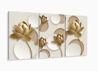 Quadro Decorativo Flores Douradas 3d 120x60 3 peças com moldura filete - Foto 5