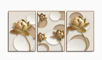 Quadro Decorativo Flores Douradas 3d 120x60 3 peças com moldura filete - Foto 6