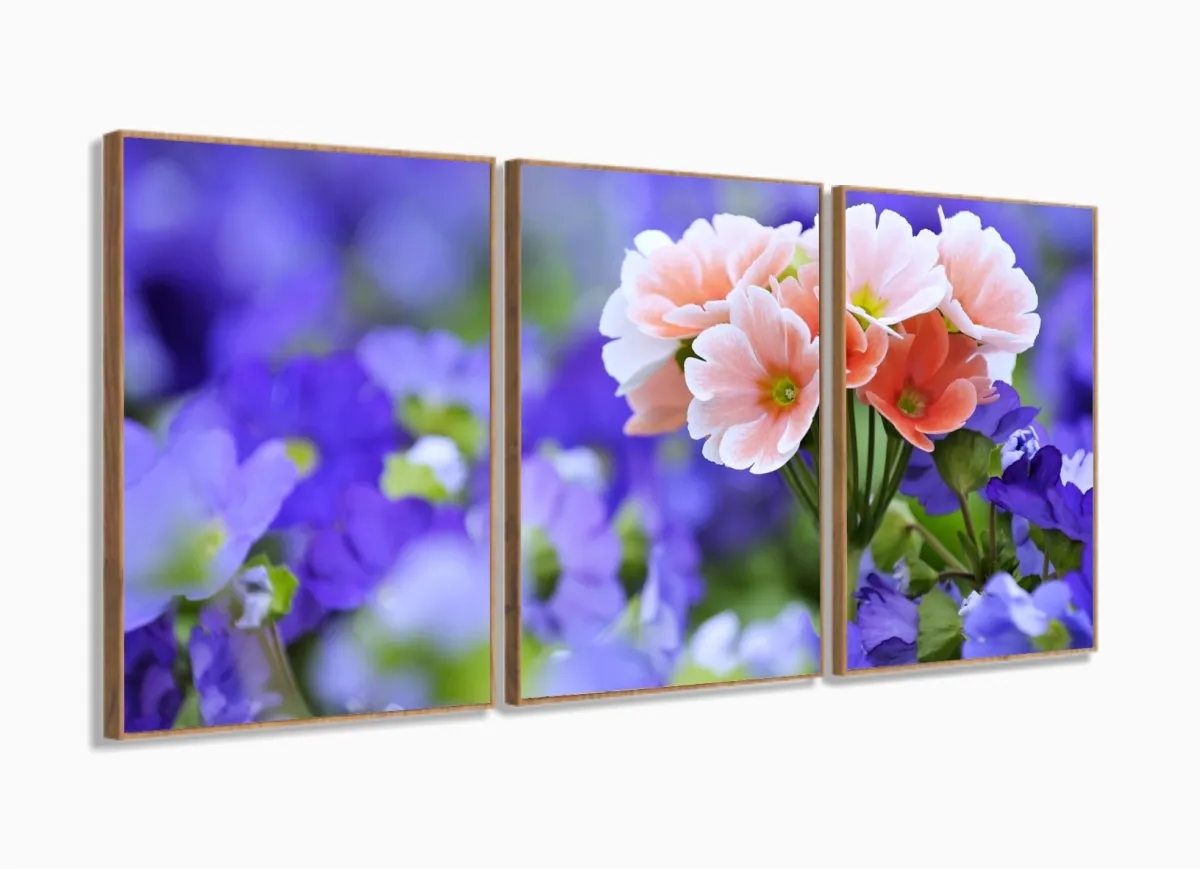 Quadro Decorativo Flores Escritório Em Tecido 3 Peças m02 com moldura filete Imagem