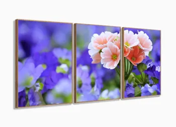 Quadro Decorativo Flores Escritório Em Tecido 3 Peças m02 com moldura filete