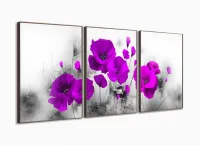 Quadro Decorativo Flores Magenta 120x60 3 peças com moldura filete - Foto 2