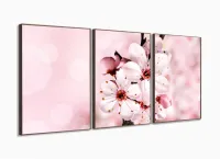 Quadro Decorativo Flores Rosa para Hall em tecido 3 peças com moldura filete - Foto 2