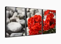 Quadro Decorativo Flores Vermelha Sala Em Tecido120x60 3 peças com moldura filete - Foto 3