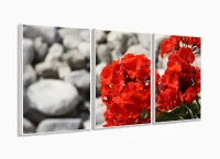 Quadro Decorativo Flores Vermelha Sala Em Tecido120x60 3 peças com moldura filete - Foto 4