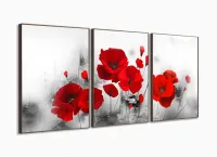Quadro Decorativo Flores Vermelhas 120x60 3 peças com moldura filete - Foto 2