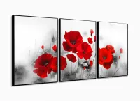 Quadro Decorativo Flores Vermelhas 120x60 3 peças com moldura filete - Foto 3