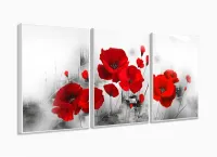 Quadro Decorativo Flores Vermelhas 120x60 3 peças com moldura filete - Foto 4