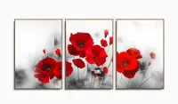 Quadro Decorativo Flores Vermelhas 120x60 3 peças com moldura filete - Foto 6