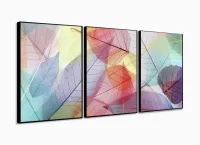 Quadro Decorativo Folhas Coloridas em tecido 3 peças 120x60 em tecido com moldura filete - Foto 3