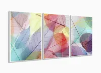 Quadro Decorativo Folhas Coloridas em tecido 3 peças 120x60 em tecido com moldura filete - Foto 4