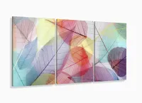 Quadro Decorativo Folhas Coloridas em tecido 3 peças 120x60 em tecido com moldura filete - Foto 5