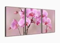 Quadro Decorativo Orquídeas Rosa 120x60 3 peças  Sala Quarto com moldura filete - Foto 2