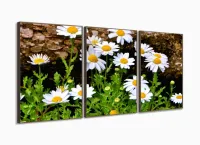 Quadro Decorativo Paisagem Flores Tela Em Tecido 3 Peças com moldura filete - Foto 2