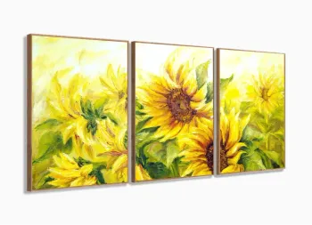 Quadro Decorativo Pintura Dois Girassóis 120x60 Sala Quarto com moldura filete