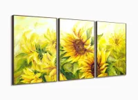 Quadro Decorativo Pintura Dois Girassóis 120x60 Sala Quarto com moldura filete - Foto 2