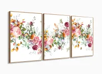 Quadro Decorativo Quarto Escritório Floral 120x60 3 peças com moldura filete
