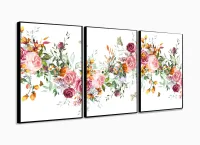 Quadro Decorativo Quarto Escritório Floral 120x60 3 peças com moldura filete - Foto 3